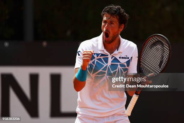 Robin Haase of the Netherlands celebrates winning a point in his match against Daniil Medvedev of Russia during day two of the Internazionali BNL...