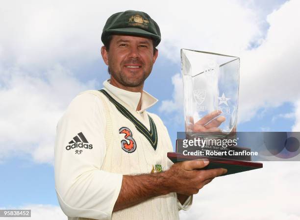 Ricky Ponting of Australia holds aloft the winners trophy after Australia defeated Pakistan on day five of the Third Test match between Australia and...