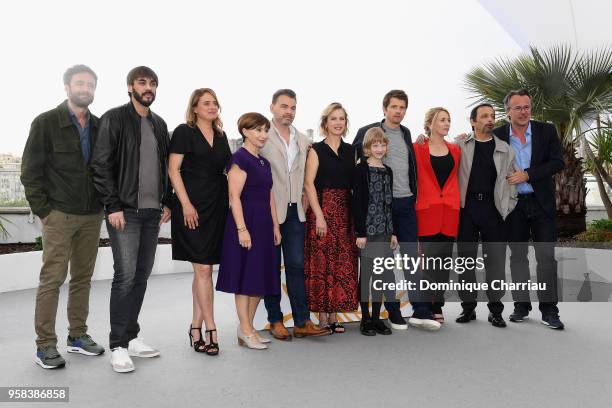 Clovis Cornillac, Karin Viard, Cyrille Mairesse, Pierre Deladonchamps, Andrea Bescond and two guests attend the photocall for "Little Tickles "...