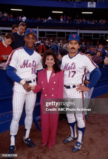 Darryl Strawberry, Susan Lucci, Keith Hernandez, visiting Mets Stadium.