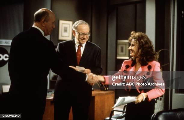 Thomas Murphy, Warren Buffett, Susan Lucci, visiting the set of Disney General Entertainment Content via Getty Images's 'All My Children'.