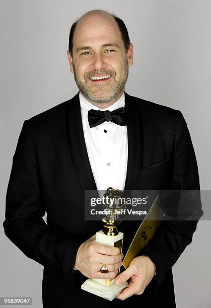 Writer Matthew Weiner poses for a portrait backstage during the 67th Annual Golden Globe Awards at The Beverly Hilton Hotel on January 17, 2010 in...