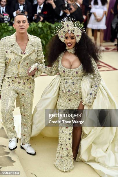 Designer Jeremy Scott and recording artist Cardi B attend the Heavenly Bodies: Fashion & The Catholic Imagination Costume Institute Gala at The...