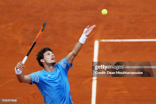 Pablo Carreno Busta of Spain serves in his match against Jared Donaldson of the USA during day two of the Internazionali BNL d'Italia 2018 tennis at...