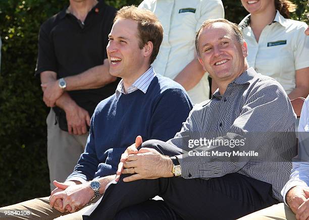 Prince William shares a joke with John Key Prime Minister of New Zealand on Kapiti Island during the second day of his visit to New Zealand on...