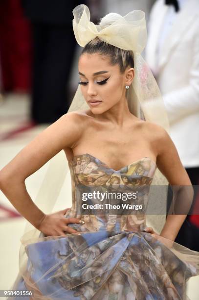 Ariana Grande attends the Heavenly Bodies: Fashion & The Catholic Imagination Costume Institute Gala at The Metropolitan Museum of Art on May 7, 2018...