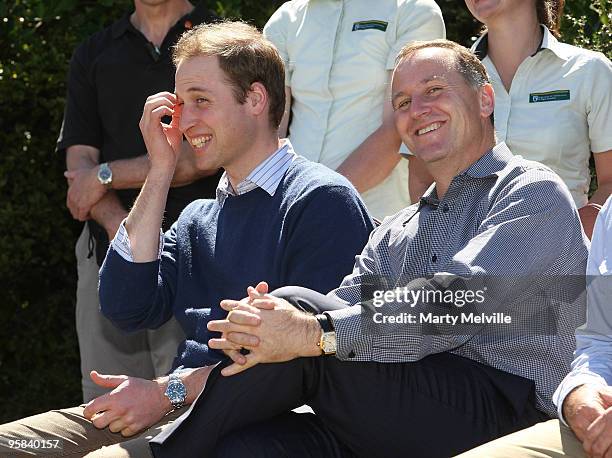 Prince William shares a joke with John Key Prime Minister of New Zealand on Kapiti Island during the second day of his visit to New Zealand on...