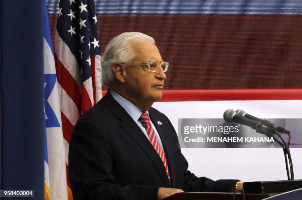 Ambassador to Israel David Friedman delivers a speech during the opening of the US embassy in Jerusalem on May 14, 2018. - The United States moved...