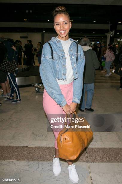 Miss France 2014 Flora Coquerel is seen during the 71st annual Cannes Film Festival at Nice Airport on May 14, 2018 in Nice, France.