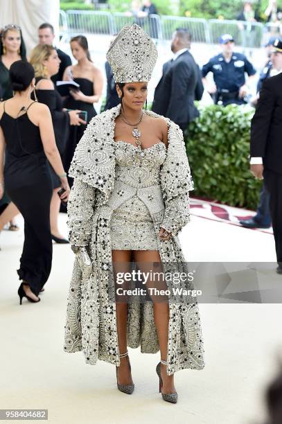 Recording artist Rihanna attends the Heavenly Bodies: Fashion & The Catholic Imagination Costume Institute Gala at The Metropolitan Museum of Art on...