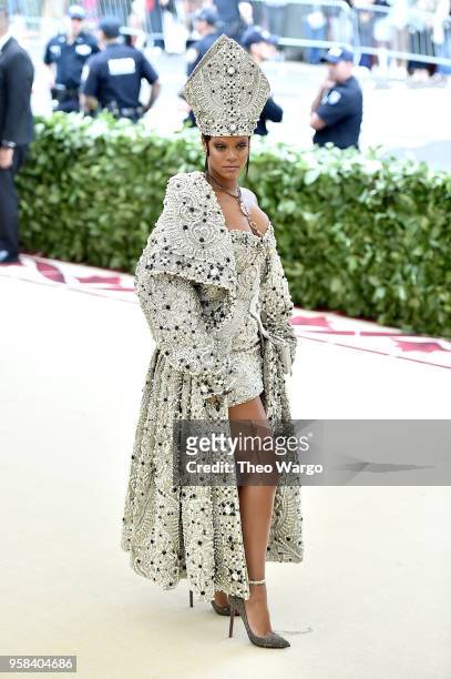 Recording artist Rihanna attends the Heavenly Bodies: Fashion & The Catholic Imagination Costume Institute Gala at The Metropolitan Museum of Art on...