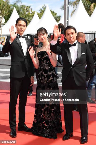 Actor Masahiro Higashide, actress Erika Karata and director Ryusuke Hamaguchi attend the screening of "Asako I & II " during the 71st annual Cannes...