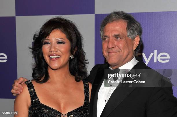 Julie Chen and Les Moonves attend the InStyle and Warner Bros. 67th Annual Golden Globes post party held at the Oasis Courtyard at The Beverly Hilton...