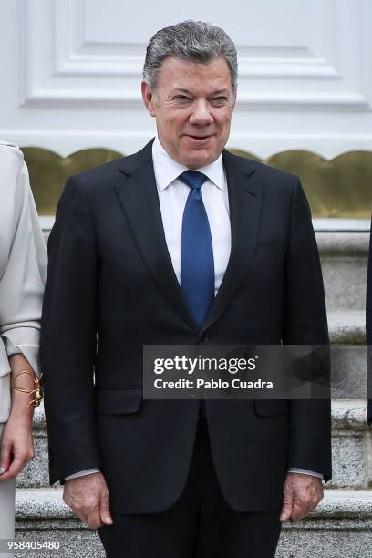 King Felipe VI of Spain and Queen Letizia of Spain receive President of Colombia Juan Manuel Santos Calderon and wife Maria Clemencia Rodriguez de...