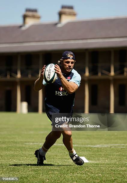 Phil Waugh runs with the ball during a New South Wales Waratahs Super-14 training session at Victoria Barracks on January 18, 2010 in Sydney,...