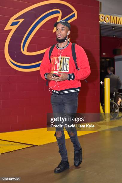 Lorenzo Brown of the Toronto Raptors arrives to the arena prior to Game Three of the Eastern Conference Semi Finals of the 2018 NBA Playoffs against...