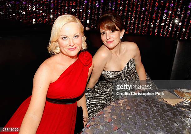 Actresses Amy Poehler and Tina Fey attend the NBC Universal and Focus Features' Golden Globes after party sponsored by Cartier at Beverly Hilton...