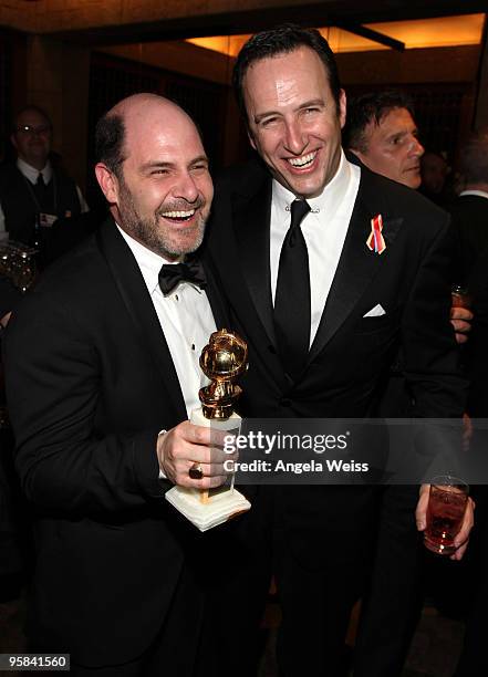 Mad Men' creator Matthew Weiner and AMC president Charlie Collier attend AMC's Golden Globes viewing party at The Beverly Hilton Hotel on January 17,...