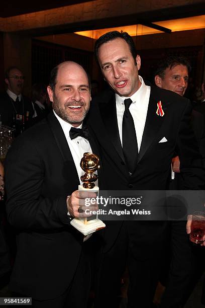 Mad Men' creator Matthew Weiner and AMC president Charlie Collier attend AMC's Golden Globes viewing party at The Beverly Hilton Hotel on January 17,...