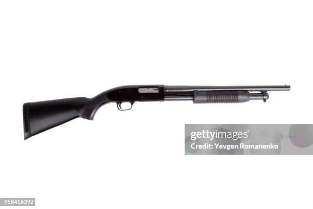 black shotgun isolated on white background - gun bullet stock pictures, royalty-free photos & images