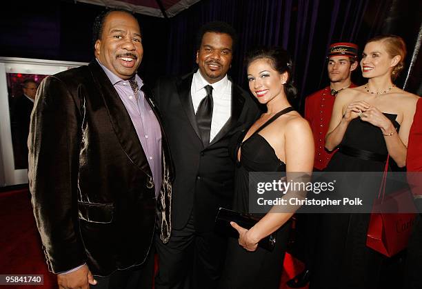 Actors Leslie David Baker, Craig Robinson and guest attend the NBC Universal and Focus Features' Golden Globes after party sponsored by Cartier at...
