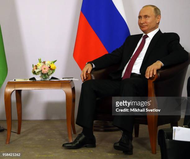 Russian President Vladimir Putin attends a bilateral meeting prior to the Eurasian Economic Union Summit May 14, 2018 in Sochi, Russia. Leader of...