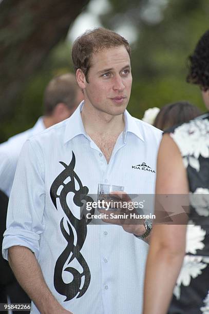 Prince William talks with guests at Government House before a traditional Maori dinner of a Hangi on the first day of his visit to New Zealand on...