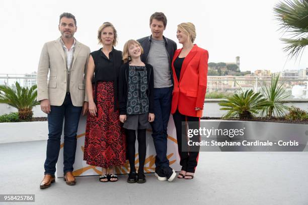 Clovis Cornillac, Karin Viard, Cyrille Mairesse, Pierre Deladonchamps and Andrea Bescond attend the "Little Tickles " Photocall during the 71st...