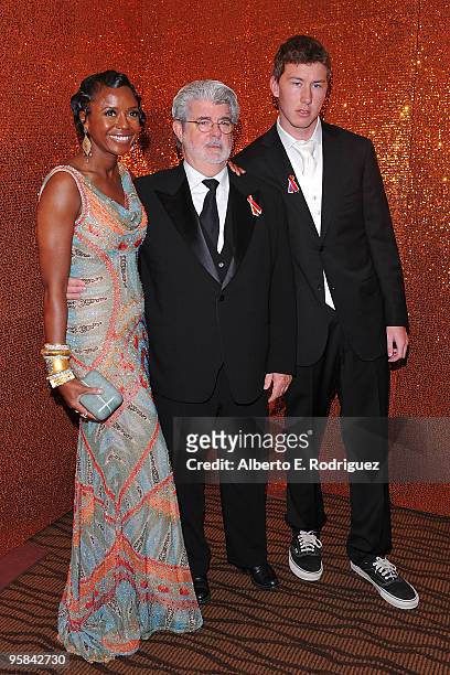 Mellody Hobson director George Lucas and son Jett arrive at HBO's Post Golden Globe Awards Party held at Circa 55 Restaurant at The Beverly Hilton...