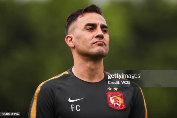 Head coach Fabio Cannavaro of Guangzhou Evergrande attends a training session ahead of the AFC Champions League Round of 16 second leg match between...