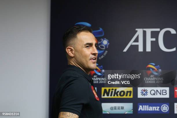 Head coach Fabio Cannavaro of Guangzhou Evergrande attends a press conference ahead of the AFC Champions League Round of 16 second leg match between...