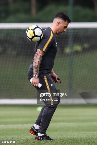 Head coach Fabio Cannavaro of Guangzhou Evergrande attends a training session ahead of the AFC Champions League Round of 16 second leg match between...