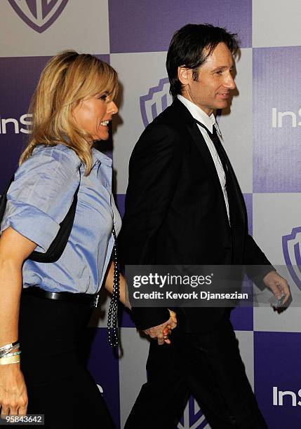 Actors Tea Leoni and David Duchovny arrives at the InStyle and Warner Bros. 67th Annual Golden Globes after party held at the Oasis Courtyard at The...