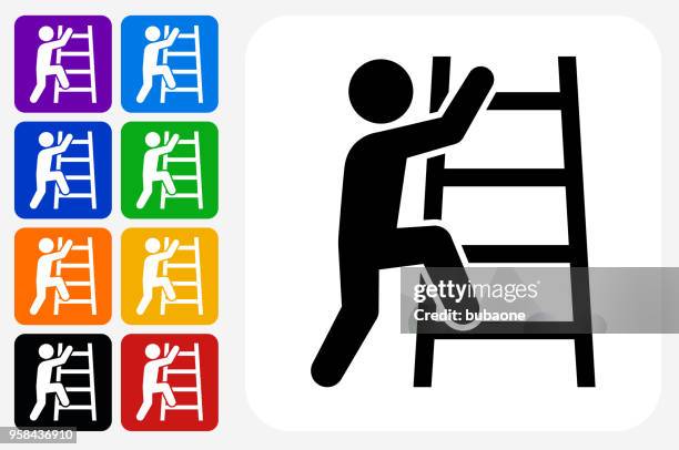 corporate ladder icon square button set - ladder icon stock illustrations
