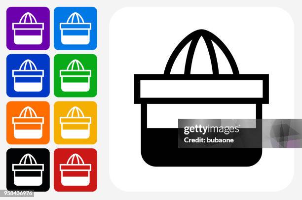juice squeezer icon square button set - freshly squeezed stock illustrations
