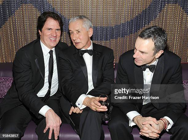 Director Rob Marshall, producer/choreographer John Deluca and actor Daniel Day-Lewis attend The Weinstein Company Golden Globes After Party held at...