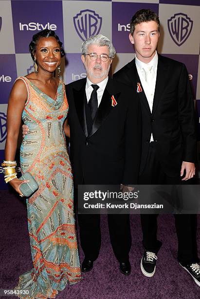 Mellody Hobson, director George Lucas and son Jett arrive at the InStyle and Warner Bros. 67th Annual Golden Globes after party held at the Oasis...