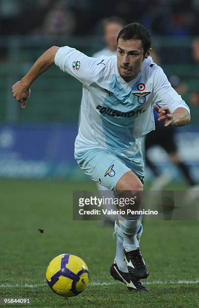 Stefan Radu of SS Lazio in action during the Serie A match between Atalanta BC and SS Lazio at Stadio Atleti Azzurri d'Italia on January 17, 2010 in...