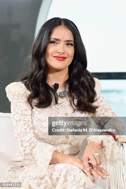 Salma Hayek Pinault attends Kering Talks Women In Motion At The Cannes Film Festival at the Majestic Barriere on May 13, 2018 in Cannes, France
