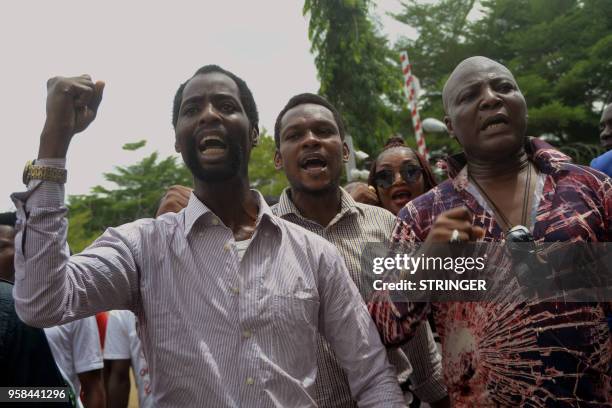Activist and musican Charles Oputa chants slogan to lead movement "Our Mumu Don Do" to protest bloody clashes between Fulani herdsmen and farmers...