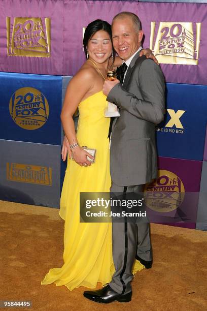 Jenna Ushkowitz and Ryan Murphy with Golden Globe award arrive at FOX Hosts 2010 Golden Globe Nominees Party at Craft on January 17, 2010 in Century...