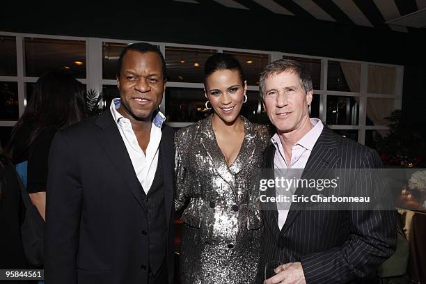 Screenwriter Geoffrey Fletcher, Paula Patton and Lionsgate's Jon Feltheimer at Lionsgate pre Golden Globe party at the Polo Lounge at the Beverly...