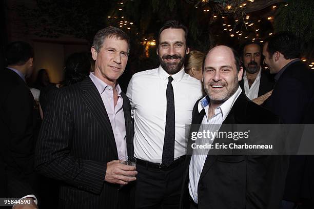 Lionsgate's Jon Feltheimer, Jon Hamm and Matthew Weiner at Lionsgate pre Golden Globe party at the Polo Lounge at the Beverly Hills Hotel on January...