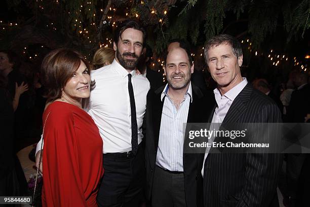 Lionsgate Television's Sandra Stern, Jon Hamm, Matthew Weiner and Lionsgate's Jon Feltheimer at Lionsgate pre Golden Globe party at the Polo Lounge...