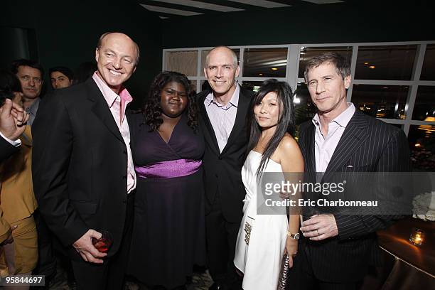Lionsgate's Harald Ludwig, Gabourey Sidibe, Lionsgate's Joe Drake, Maggie Drake and Lionsgate's Jon Felheimer at Lionsgate pre Golden Globe party at...