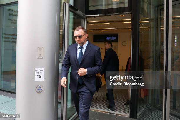 Oleg Deripaska, billionaire and president of United Co. Rusal Plc, leaves after attending the court hearing on MMC Norilsk Nickel PJSC at The Rolls...