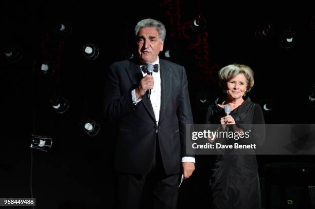 Jim Carter and Imelda Staunton speak onstage at The Old Vic Bicentenary Ball to celebrate the theatre's 200th birthday at The Old Vic Theatre on May...