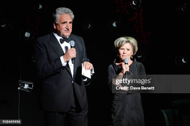 Jim Carter and Imelda Staunton speak onstage at The Old Vic Bicentenary Ball to celebrate the theatre's 200th birthday at The Old Vic Theatre on May...