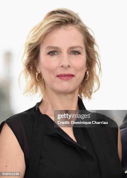 French actress Karin Viard attends the "Little Tickles " Photocall during the 71st annual Cannes Film Festival at Palais des Festivals on May 14,...