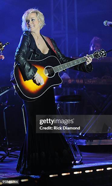 Singer/Songwriter Lorrie Morgan performs during the Country Crossing Grand Opening Kick-Off Celebration at Country Crossing on January 17, 2010 in...